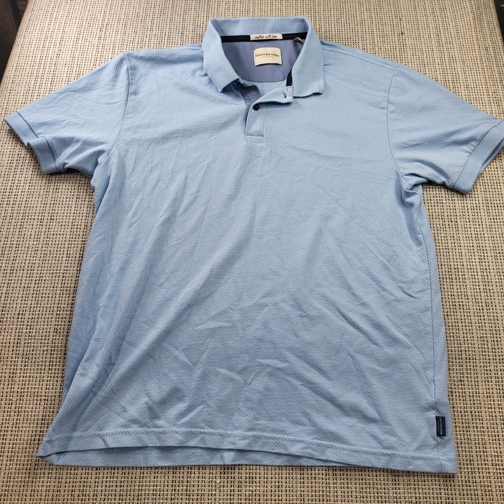 Scotch & Soda Polo Shirt Men Large Blue Textured Knit Short Sleeve Amsterdam